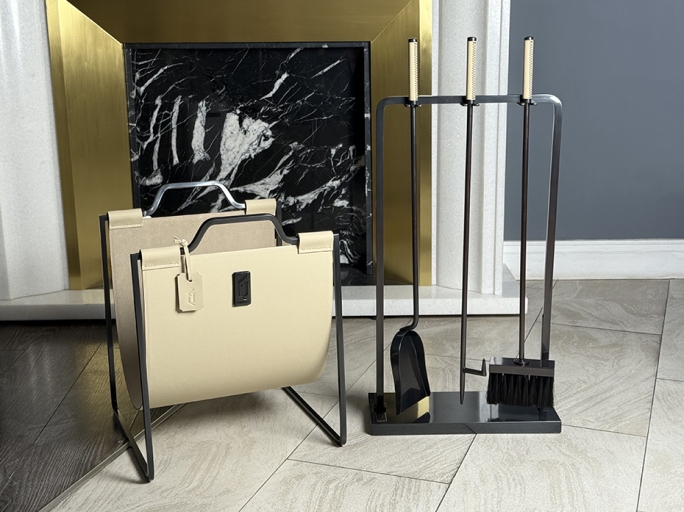 Каминный набор с дровницей FURNITEK FG-01127 чернёная полированная латунь